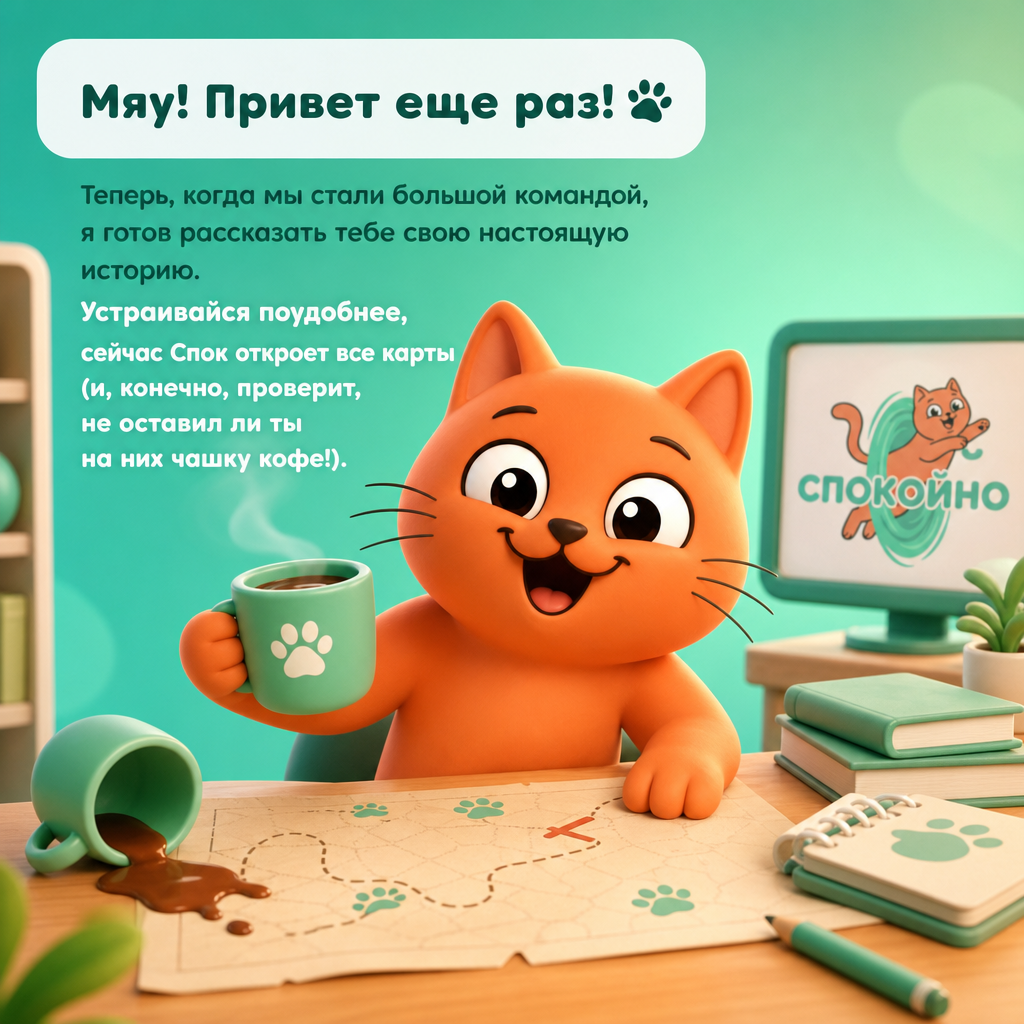 Спок приветствует читателя с чашкой кофе