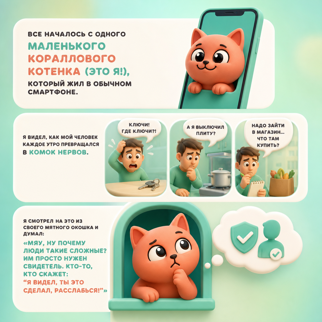 Маленький коралловый котёнок наблюдает за человеком
